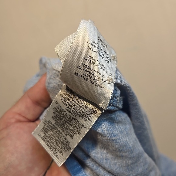 Tommy Bahama Men 2XL Linen Button Shirt Blue Long Slv Pocket Dolphin Distressed - Picture 12 of 12